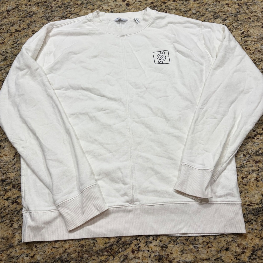 Peloton‎ Mens XXL White Crewneck Sweatshirt Logo Made in USA French ws